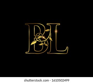 Golden B, L and BL Luxury Letter Logo Icon 