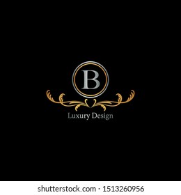 Golden B Letter Luxury logo icon, creative logo design for Heraldic, Royal, Decoration, Boutique,  Interior, Fashion, Jewelry, Beauty Salon, Hotel, Cosmetics, Spa, Resort and Restaurant.