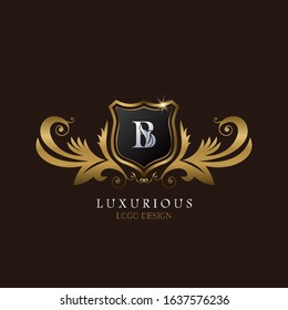 Golden B Logo Luxurious Shield, creative vector design concept for luxury business indentity.