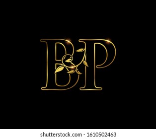 Golden B, P and BP Luxury Letter Logo Icon 