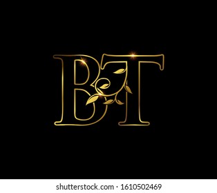 Golden B, T and BT Luxury Letter Logo Icon 