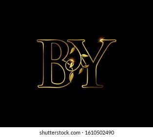 Golden B, Y and BY Luxury Letter Logo Icon 