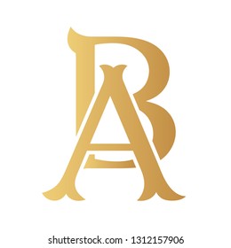 Golden BA monogram isolated in white.