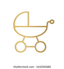 golden baby stroller icon- vector illustration