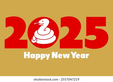 Golden background with 2025 and snake (New Year's card template)