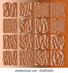 Golden background. Abstract 3D polygonal pattern set.