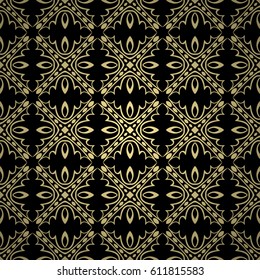 Golden background with abstract vintage ornament. Template for design
