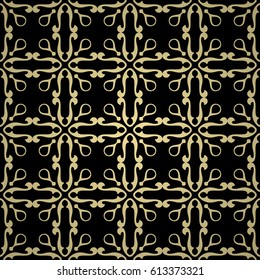 Golden background with abstract vintage ornament. Template for design