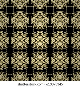 Golden background with abstract vintage ornament. Template for design