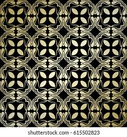 Golden background with abstract vintage ornament. Template for design