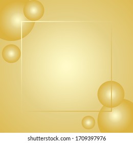 Golden background with balls in the corners. Vector illustration. Stock Photo.