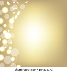 Golden Background With Bokeh And Blur, Vector Illustration
