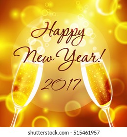Golden background bokeh. New Year. Champagne. Vector.