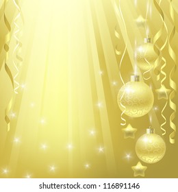 Golden background with christmas decorations