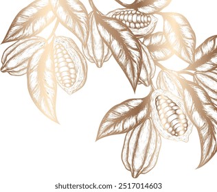 Golden Background with Cocoa - Hand Drawn in Vintage Style