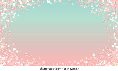 Golden Background with Confetti of Hearts Glitter Particles. St. Valentine Day. Party pattern. Light Spots. Explosion of Confetti. Glitter Vector Illustration. Design for Flyer.