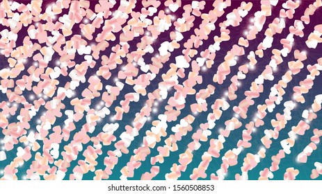 Golden Background with Confetti of Hearts Glitter Particles. St. Valentine Day. Anniversary pattern. Light Spots. Explosion of Confetti. Glitter Vector Illustration. Design for Sale.