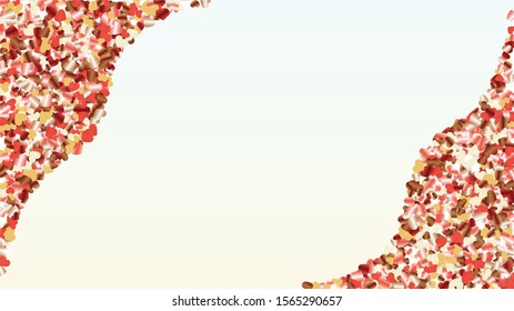 Golden Background with Confetti of Hearts Glitter Particles. St. Valentine Day. Christmas pattern. Light Spots. Explosion of Confetti. Glitter Vector Illustration. Design for Card.