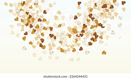 Golden Background with Confetti of Hearts Glitter Particles. St. Valentine Day. Birthday pattern. Light Spots. Explosion of Confetti. Glitter Vector Illustration. Design for Cover.