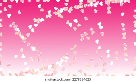 Golden Background with Confetti of Hearts Glitter Particles. St. Valentine Day. New Year pattern. Light Spots. Explosion of Confetti. Glitter Vector Illustration. Design for Web.