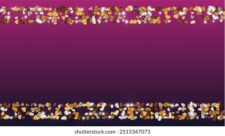 Golden Background with Confetti of Hearts Glitter Particles. St. Valentine Day. Holiday pattern. Light Spots. Explosion of Confetti. Glitter Vector Illustration. Design for Sale.