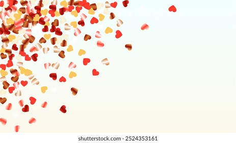 Golden Background with Confetti of Hearts Glitter Particles. St. Valentine Day. Party pattern. Light Spots. Explosion of Confetti. Glitter Vector Illustration. Design for Banner.