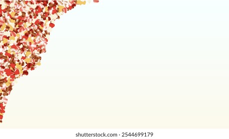 Golden Background with Confetti of Hearts Glitter Particles. St. Valentine Day. Anniversary pattern. Light Spots. Explosion of Confetti. Glitter Vector Illustration. Design for Invitation.