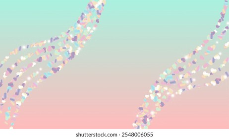 Golden Background with Confetti of Hearts Glitter Particles. St. Valentine Day. Celebration pattern. Light Spots. Explosion of Confetti. Glitter Vector Illustration. Design for Template.