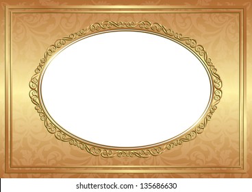golden background with decorative oval frame and transparent space insert for picture or text