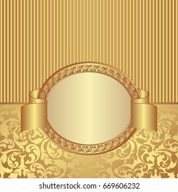 golden background with decorative pattern and vintage frame