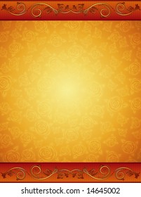 golden background with decorative roses, vector illustration