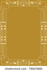 Golden background with golden embossed art deco frame. Elegant unusual document background for certificate, diploma, voucher, Vector EPS 10