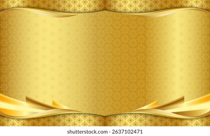 Golden background, floral pattern, luxurious golden Thai pattern border frame, designed for backdrop.