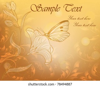 Golden background with flower and butterfly