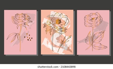 Golden background flowers and herbs vector poster. Luxurious floral art deco. Golden natural pattern Vector illustration. 