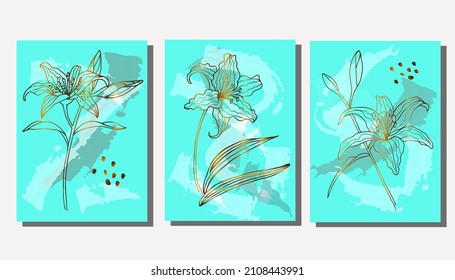 Golden background flowers and herbs vector poster. Luxurious floral art deco. Golden natural pattern Vector illustration. 