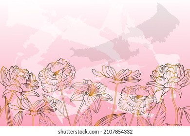 Golden background flowers vector. Luxurious floral art deco. Golden natural pattern Vector illustration.