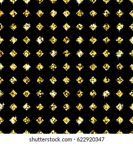 Golden Background with Glittering Seamless Pattern of Shimmer Squares for Wrapping, Wallpaper, Fabric.  Decoration Glamour Texture for Holidays and Celebrations Days. Art Vector Illustration Design.
