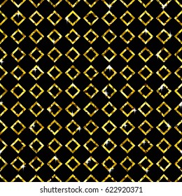 Golden Background with Glittering Seamless Pattern of Shimmer Squares for Wrapping, Wallpaper, Fabric.  Decoration Glamour Texture for Holidays and Celebrations Days. Art Vector Illustration Design.