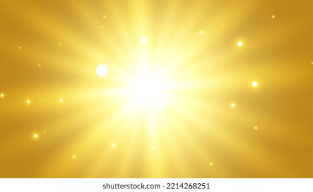 Golden background with glowing light effect rays design