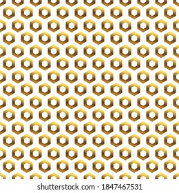 Golden background with honeycomb shapes. Seamless pattern with glitter effect. Template texture for invitation, poster, card,  banner, announcements and others. Vector illustration.
