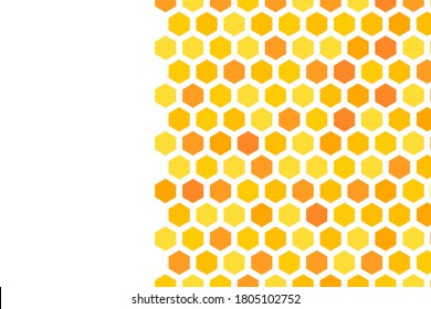 Fondo dorado con formas de panal de miel. Ilustración vectorial. Patrón con efecto de brillo. Textura de plantilla para invitación, afiche, tarjeta, banner, anuncios y otros. Estilo Doodle.