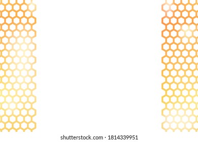 Fondo dorado con formas de panal de miel. Ilustración vectorial. Patrón con efecto de brillo. Textura de plantilla para invitación, afiche, tarjeta, banner, anuncios y otros. Estilo Doodle.