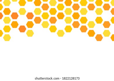 Golden background with honeycomb shapes. Vector illustration. Pattern with glitter effect. Template texture for invitation, poster, card,  banner, announcements and others. Doodle style.