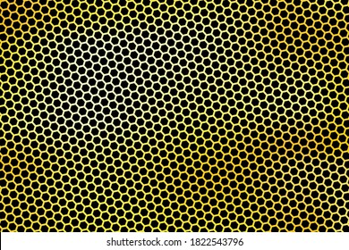 Goldener Hintergrund mit Wabenformen. Vektorgrafik. Schwarzes Muster mit glatterem Effekt. Template Textur für Einladung, Poster, Karte, Banner, Ankündigungen und andere. Doodle-Stil.