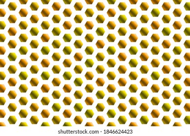 Fondo dorado con formas de panal de miel. Ilustración vectorial. Patrón con efecto de brillo. Textura de plantilla para invitación, afiche, tarjeta, banner, anuncios y otros. Estilo Doodle.