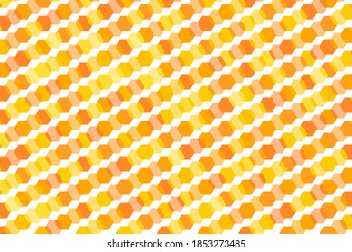 Golden background with honeycomb shapes. Vector illustration. Pattern with glitter effect. Template texture for invitation, poster, card,  banner, announcements and others. Doodle style.