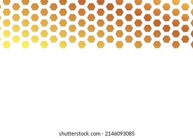 Golden background with honeycomb shapes. Vector illustration. Pattern with glitter effect. Template texture for invitation, poster, card,  banner, announcements and others. Doodle style.