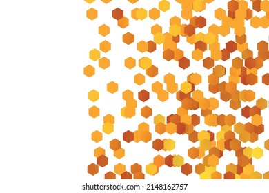 Fondo dorado con formas de panal de miel. Ilustración vectorial. Patrón con efecto de brillo. Textura de plantilla para invitación, afiche, tarjeta, banner, anuncios y otros. Estilo Doodle.