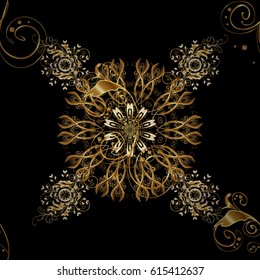 Golden background with isolated elements. Vector illustration. Vector pattern. Textured curls. Oriental style arabesques.